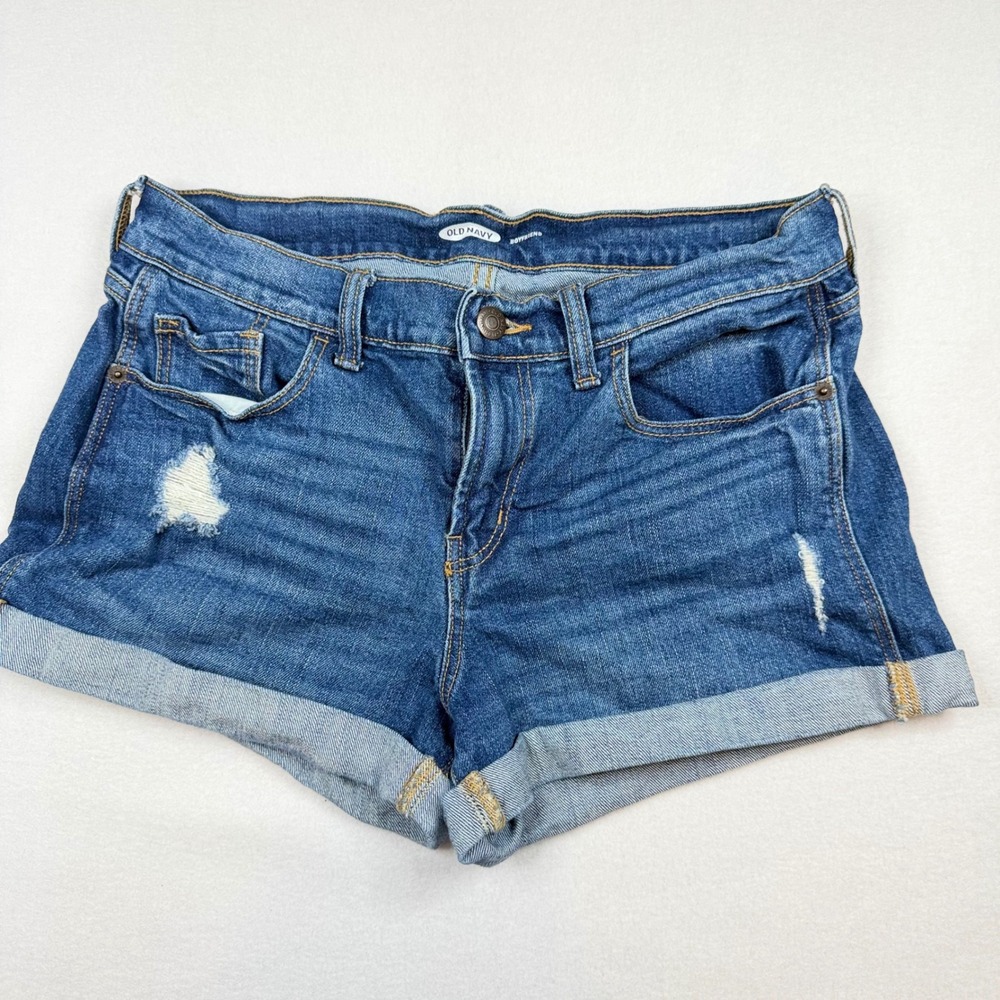 Old Navy Boyfriend Denim Shorts Medium Wash Distressed Cuffed Blue Size 4